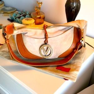 Valentino Garavani vintage brown trim pinkish tan suede hobo bag